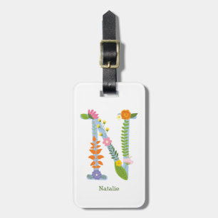 Rustic Whimsical Flower Monogram (N) Luggage Tag