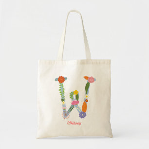 Rustic Whimsical Flower Monogram (W) Tote Bag