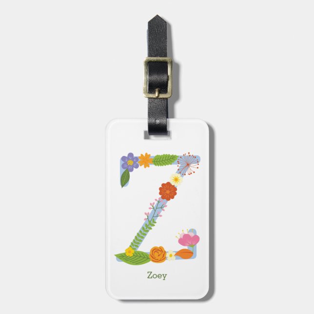Rustic Whimsical Flower Monogram (Z) Luggage Tag (Front Vertical)