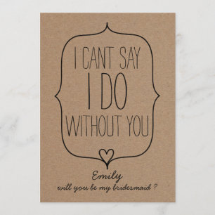 Rustic Whimsical Kraft Paper Cute Heart Bridesmaid Invitation