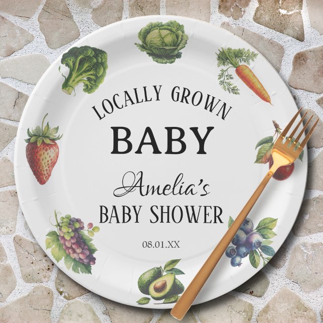 Rustic Whimsical Veggie Locally Grown Baby Shower Paper Plate (Creator Uploaded)