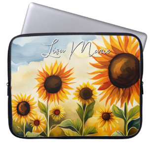 Rustic Whimsical Watercolor Sunflower Field Laptop Sleeve