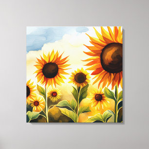 Rustic Whimsical Watercolor Sunflowers Canvas Print