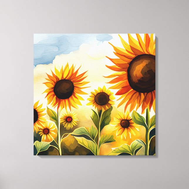 Rustic Whimsical Watercolor Sunflowers Canvas Print (Front)