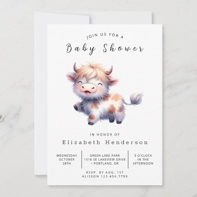 Rustic Whimsy Stylish Cow Baby Shower Invitation (Front)
