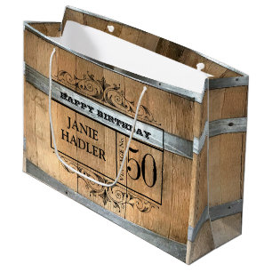 Rustic Whiskey Barrel 50th Birthday Large Gift Bag