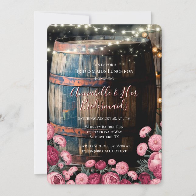 Rustic Whiskey Barrel Bridesmaids Luncheon Invitation (Front)
