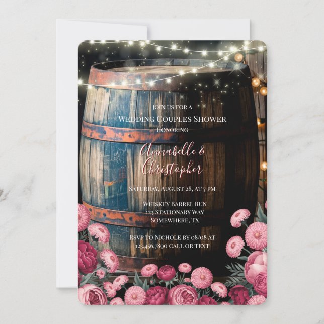 Rustic Whiskey Barrel Wedding Couples Shower Invitation (Front)