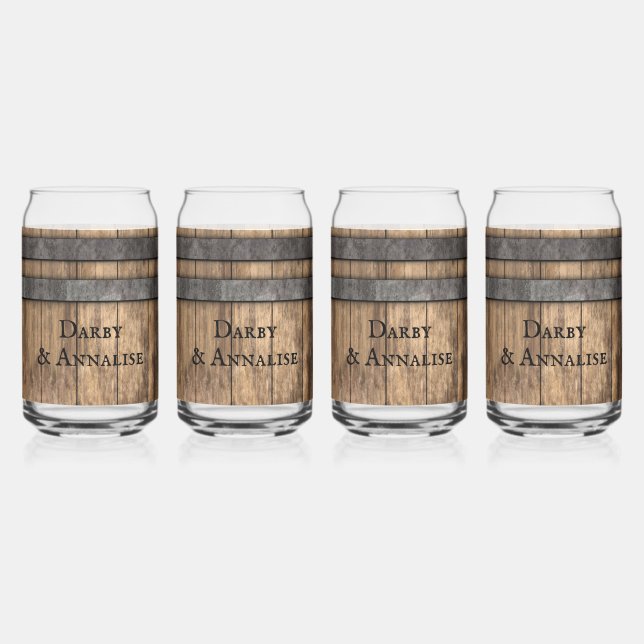 Rustic Whiskey Keg Personalised Can Glass (Left)