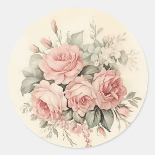 Rustic Whispers, Pink & Green Shabby Chic Classic Round Sticker