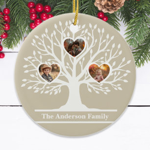Rustic White 3 Photo Family Tree Personalised   Ceramic Tree Decoration
