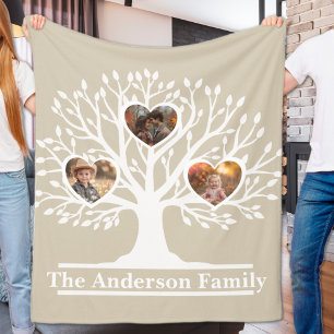 Rustic White 3 Photo Family Tree Personalised Fleece Blanket