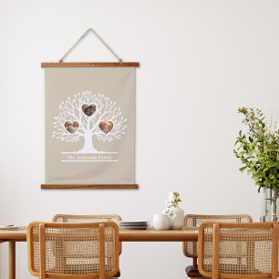 Rustic White 3 Photo Family Tree Personalised Hanging Tapestry