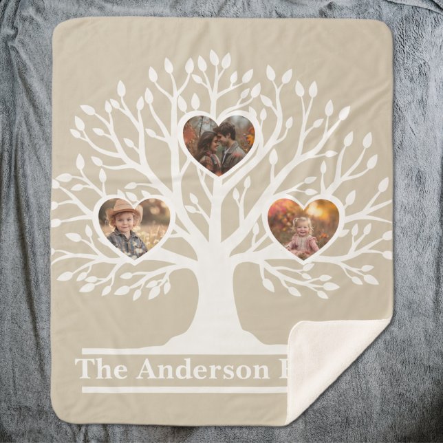 Rustic White 3 Photo Family Tree Personalised Sherpa Blanket (Rustic White 3 Photo Family Tree Personalized Sherpa Blanket
)