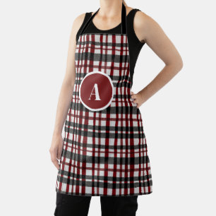 Rustic White and Red Plaid Pattern Apron