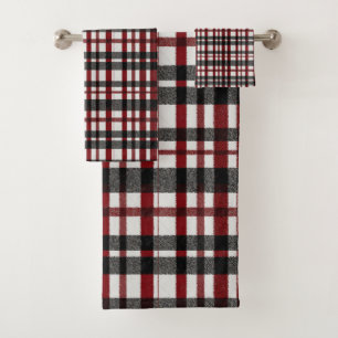 Rustic White and Red Plaid Pattern Bath Towel Set