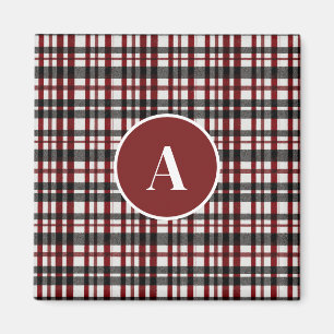 Rustic White and Red Plaid Pattern Magnet