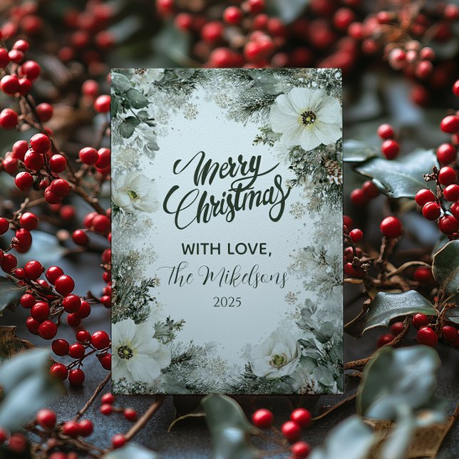 Rustic White Anemone Christmas  Holiday Card (Creator Uploaded)