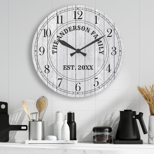 Rustic White Barn Wood Farmhouse Personalised Name Large Clock (Creator Uploaded)