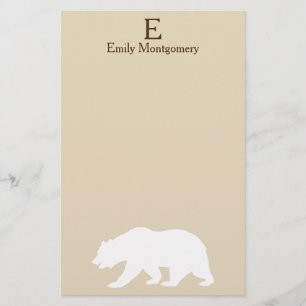 Rustic White Bear Silhouette Monogram Stationery