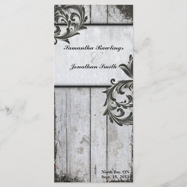 Rustic White Birch Bark Barn Board Wedding Program Programme (Front)