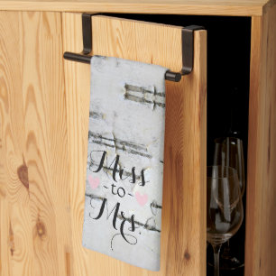 Rustic White Birch Bark Heart Bridal Shower Tea Towel