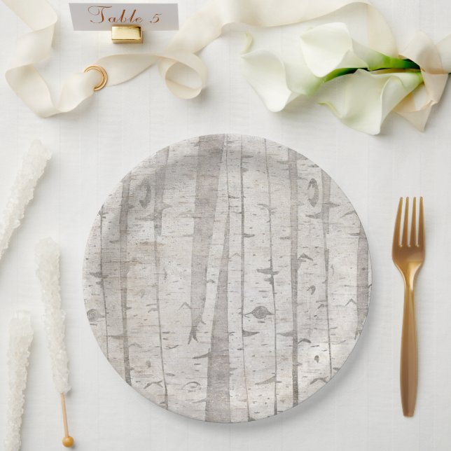 Rustic White Birch Trees Paper Plate (Wedding)