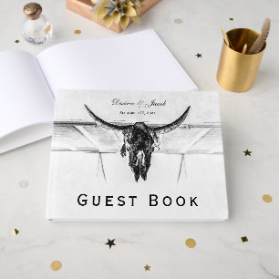 Rustic White Black Western Cow Skull Wedding Guest Book