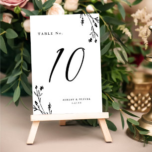 Rustic White & Black Wildflowers Boho Wedding Table Number