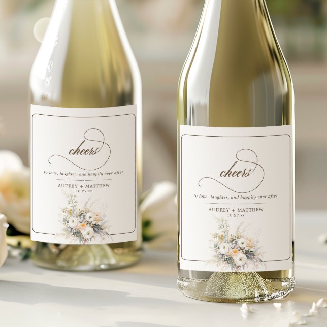 Rustic White Blooms Cheers Wedding  Wine Label (Creator Uploaded)