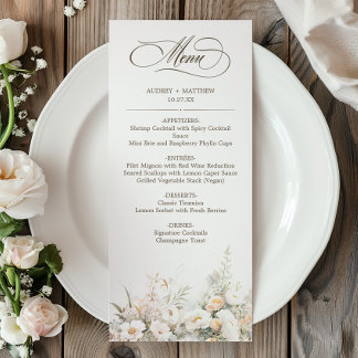 Rustic White Blooms Wedding Dinner Menu