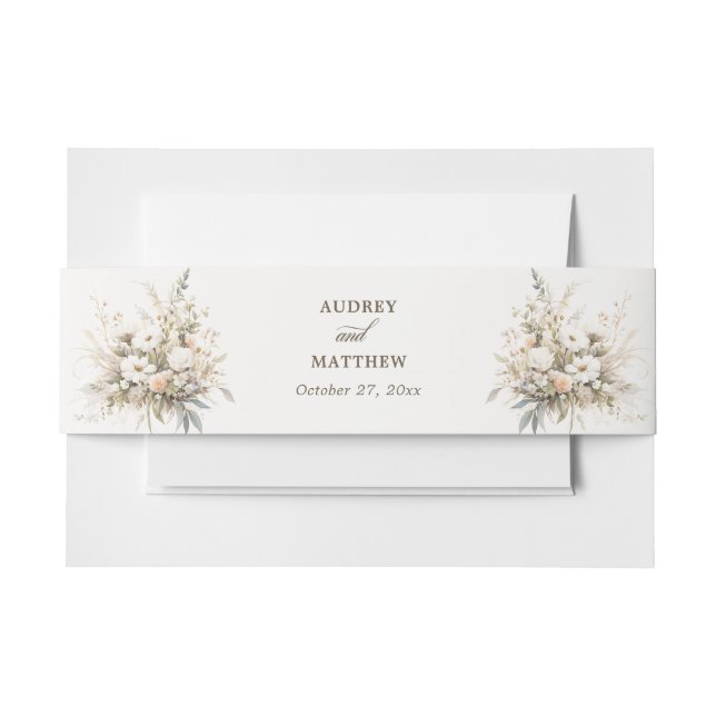 Rustic White Blooms Wedding Invitation  Belly Band (Front Example)
