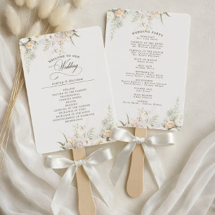 Rustic White Blooms Wedding Program Hand Fan