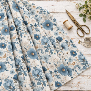 Rustic White Blue Botanical Pastel Vintage Floral  Fabric