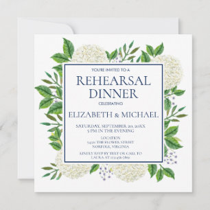 Rustic White Blue Hydrangeas Watercolor Rehearsal Invitation