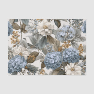 Rustic White Blue Pastel Vintage Boho Floral Tissue Paper