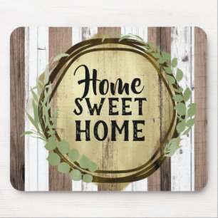 Rustic White & Brown Wood Botanical Wreath Barn Mouse Pad