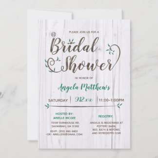 Rustic White & Brown Wood Bridal Shower Invitation