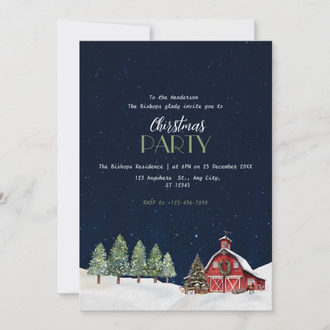 Rustic White Christmas Barn Invitation (Front)