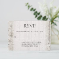 Rustic White Cream Birch Trees Wedding RSVP