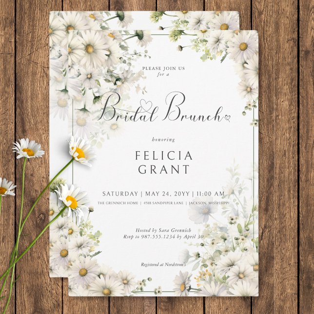 Rustic White Daisies Bridal Brunch Invitation (Rustic White Daisies Bridal Brunch Invitation)