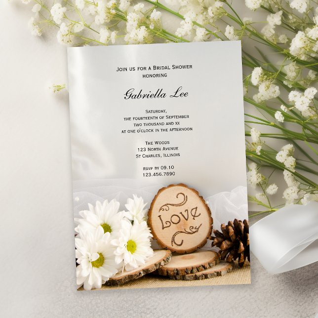 Rustic White Daisies Woodland Bridal Shower Invitation (Creator Uploaded)