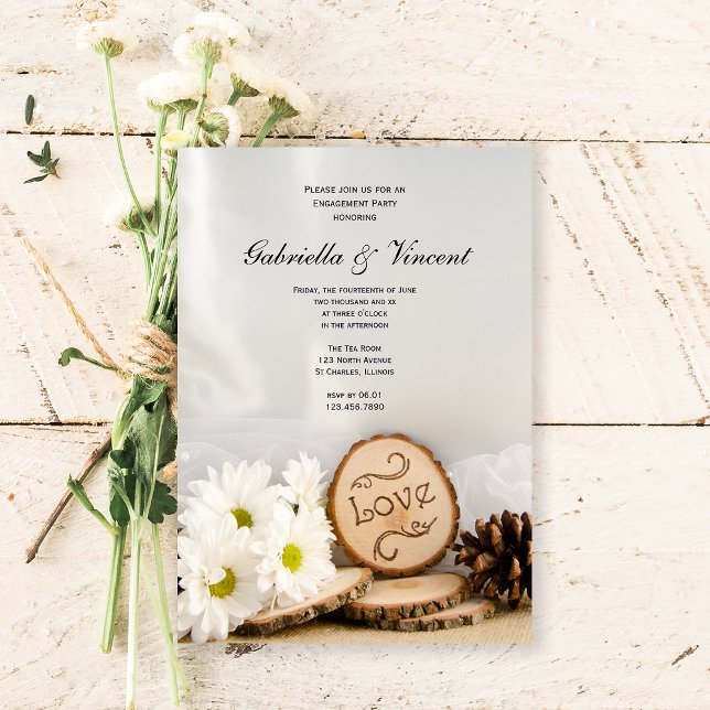 Rustic White Daisies Woodland Engagement Party Invitation (Creator Uploaded)