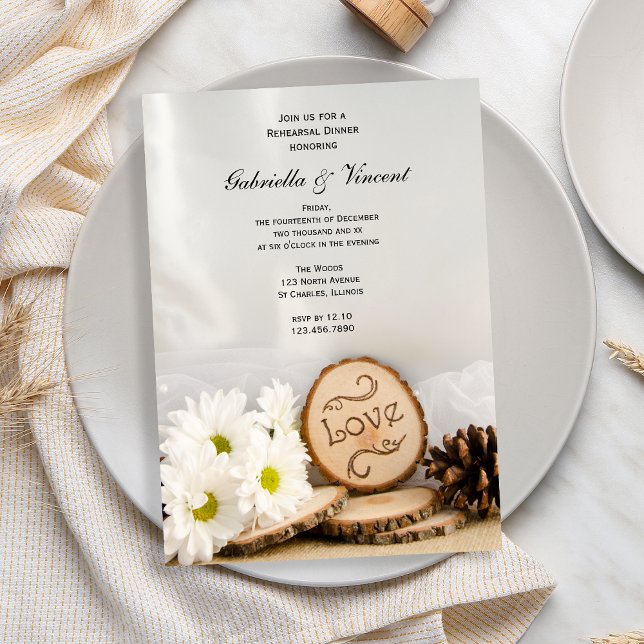 Rustic White Daisies Woodland Rehearsal Dinner Invitation (Creator Uploaded)