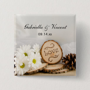 Rustic White Daisies Woodland Wedding 15 Cm Square Badge