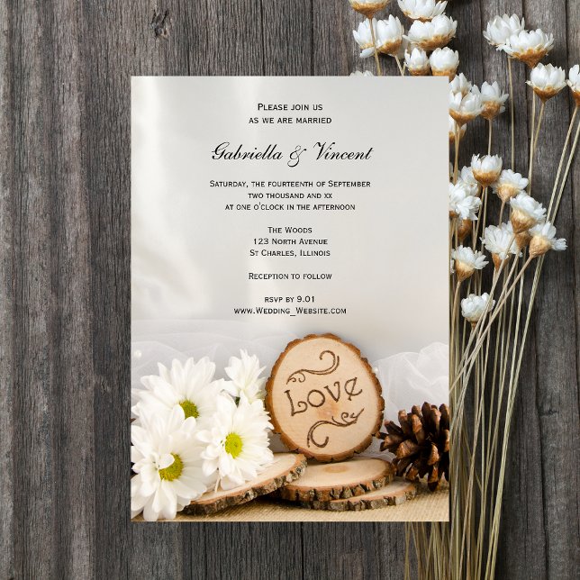 Rustic White Daisies Woodland Wedding Invitation (Invite guests to your natural marriage with the woodsy White Daisies Woodland Wedding Invitation.)