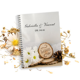 Rustic White Daisies Woodland Wedding Spiral Notebook