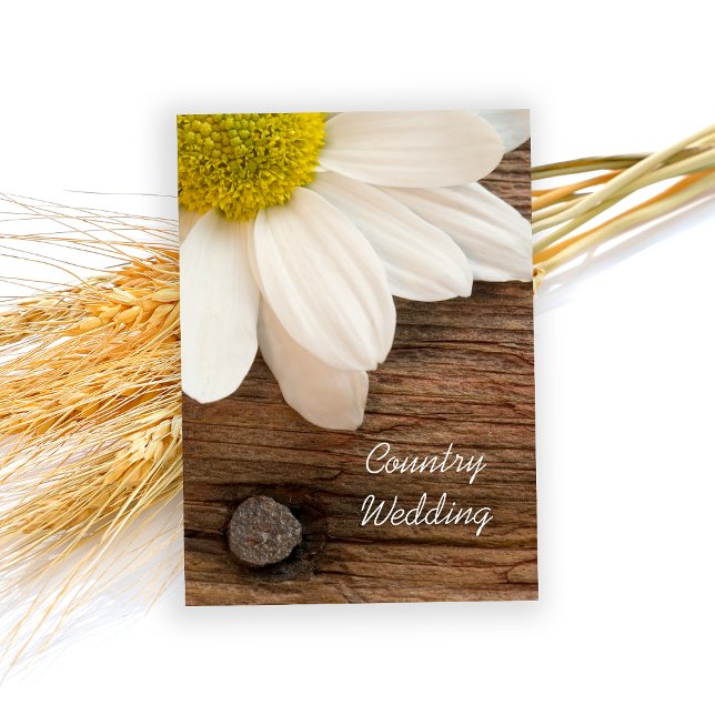 Rustic White Daisy and Barn Wood Country Wedding Invitation (Creator Uploaded)