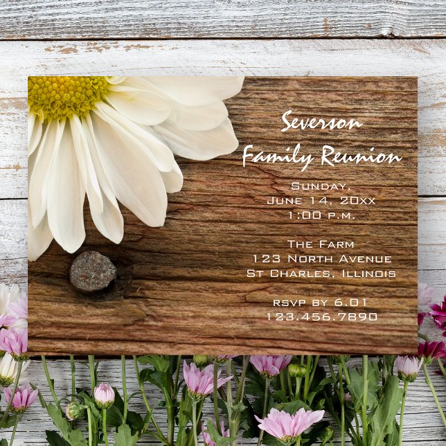 Rustic White Daisy and Barn Wood Family Reunion  Invitation (Creator Uploaded)