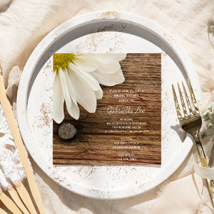 Rustic White Daisy Barn Wood Country Bridal Shower Invitation